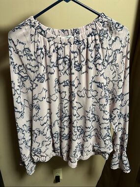 Nine West Cream Blouse with Navy Floral Outline